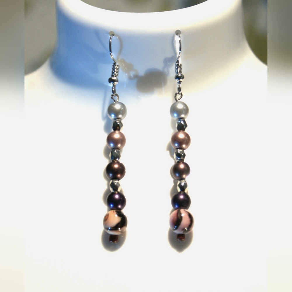 Brown and silver-tone dangle earrings ED-8-001